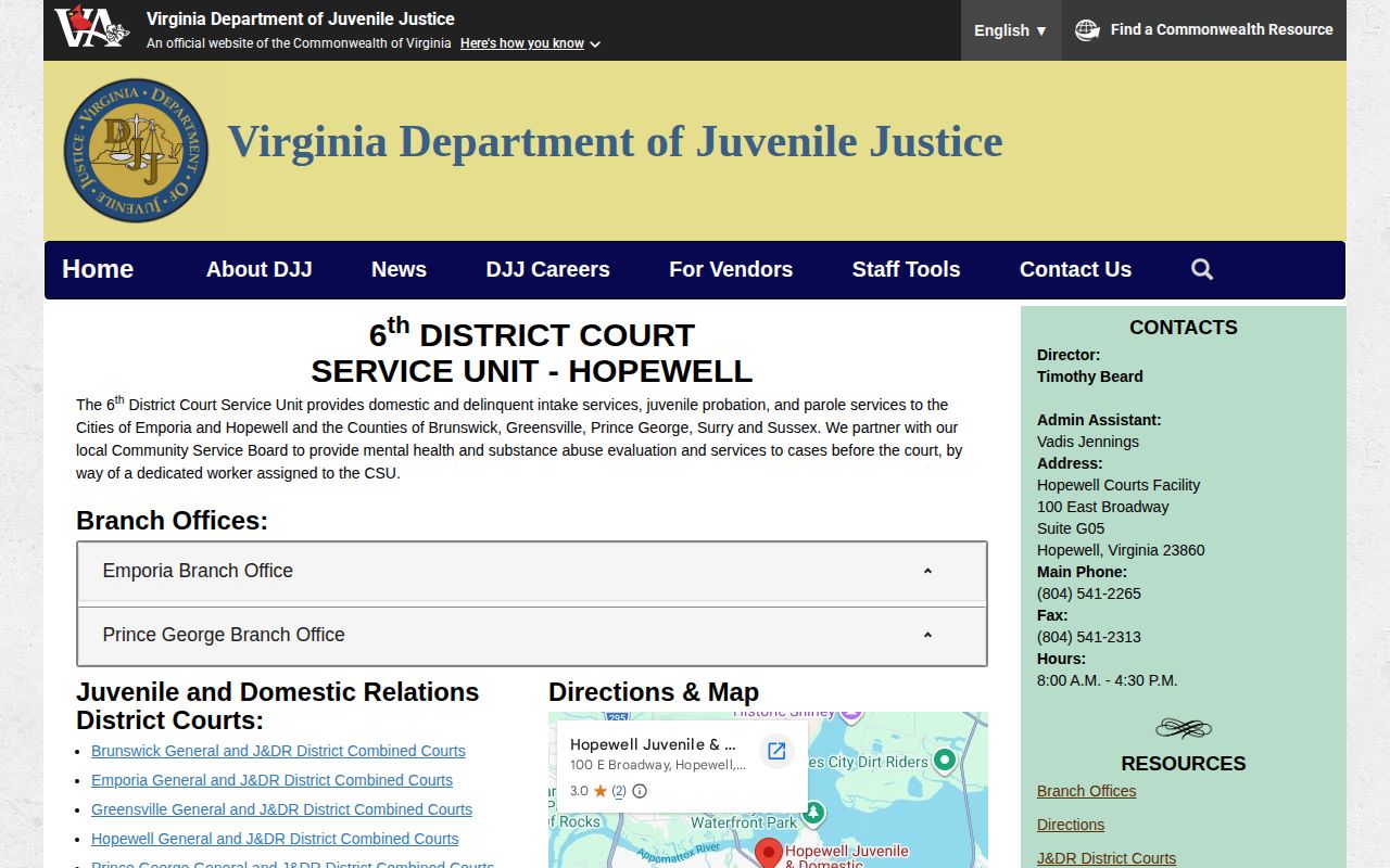 Crater Juvenile Detention Center confidential release contact through DJJ CSU 6