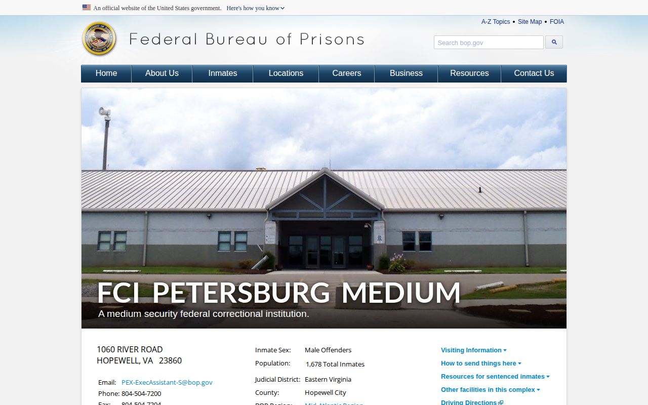 FCI Petersburg Medium federal custody and release facility source