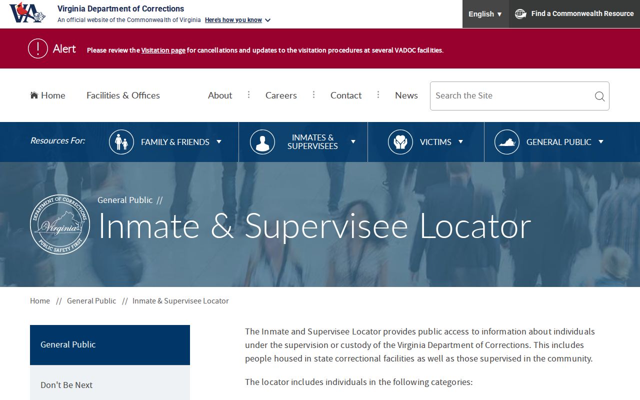 VADOC Prince George County released inmate locator