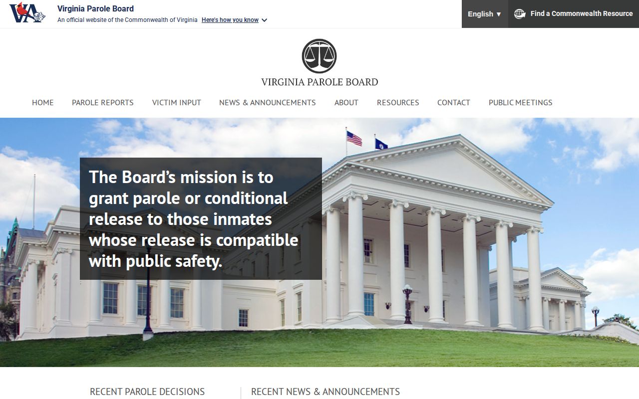Virginia Parole Board source for Prince George County parole release decisions